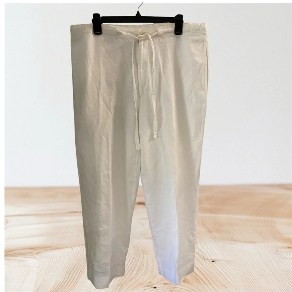 Claiborne White Linen/Cotton Blend Dress Pants Sz L 36’ Pockets EUC